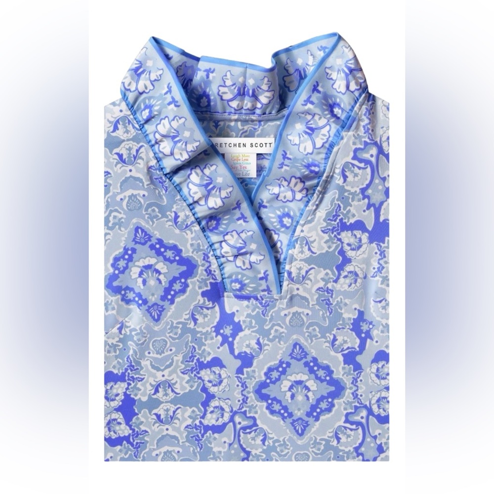 Gretchen Scott Designs Blue and White Patterned Blouse - Picture 2 of 10
